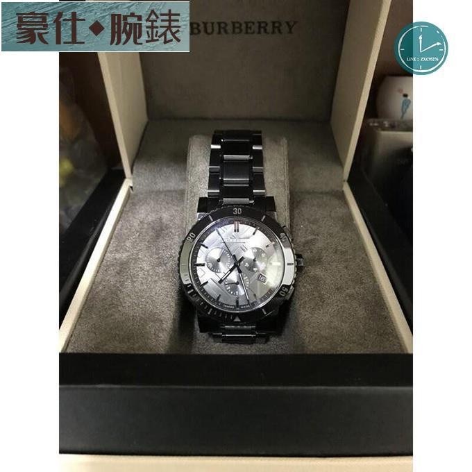 高端 戰馬男錶burberry watch男士手錶三眼日曆黑色不鏽鋼帶男款腕錶BU9381 42mm