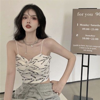 臺灣出貨🍀春夏季小眾設計感針織打底內搭字母小吊帶背心女外穿純欲甜辣上衣