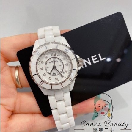 二手精品 CHANEL 香奈兒 J12 系列 白陶瓷 腕錶 石英錶 女士 12鑽 女款 女錶 手錶 33mm H5513