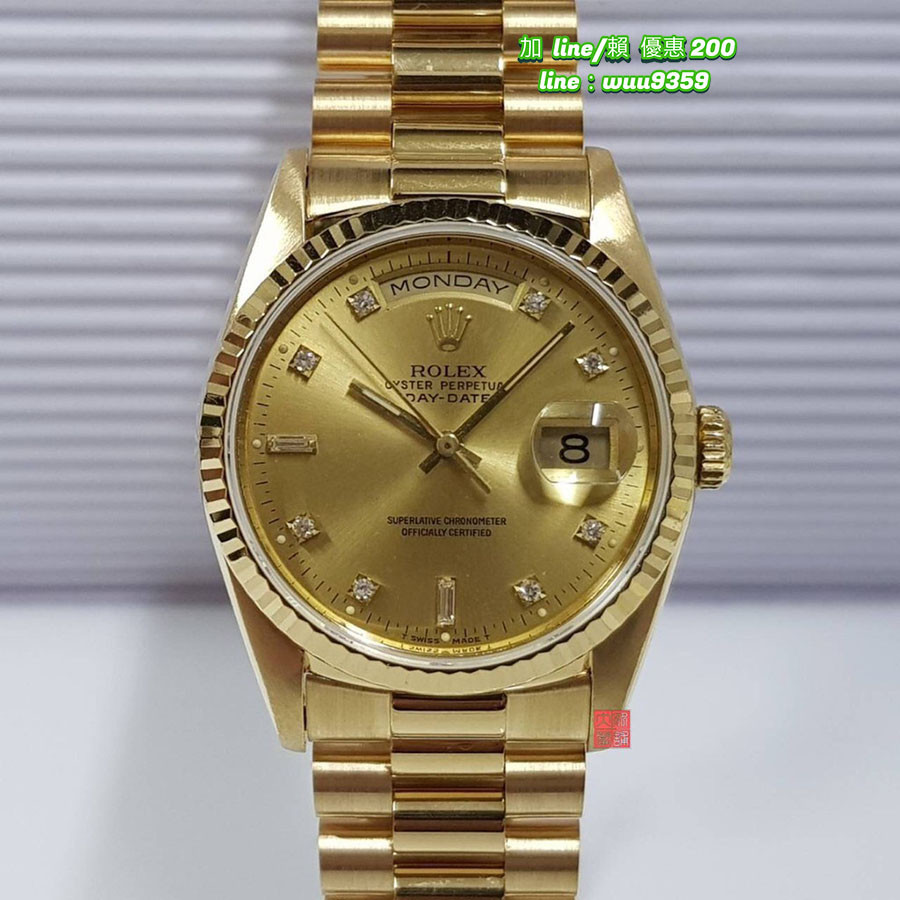 Rolex 勞力士 蠔式 18K金 紅蟳 18238 錶徑36mm自動機械 金十鑽面盤