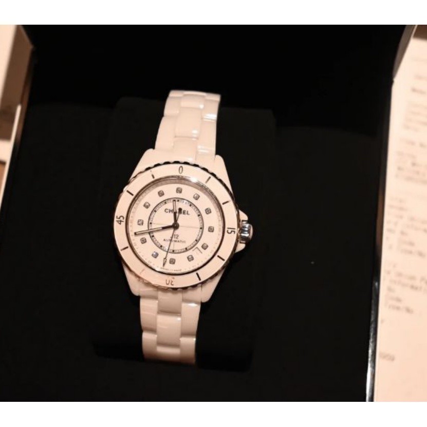 晨曦二手/chanel 小香 J12 石英女錶 帶鑽 腕錶 手錶 白陶瓷