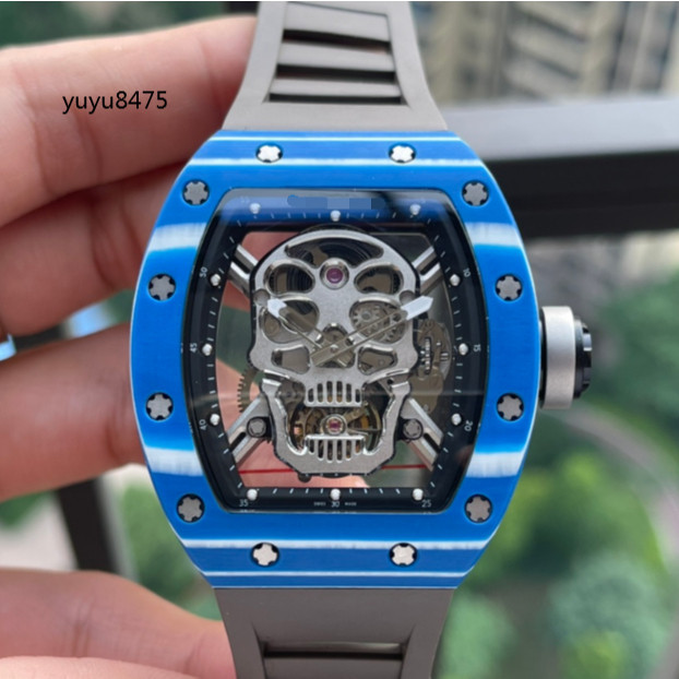現貨實拍大廠復刻RM52-01真陀飛輪骷髏頭全自動上鏈機芯運動手錶自動機械錶手錶男閒運動男士手錶防水計時