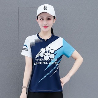 戶外速乾衣女|透氣薄款運動上衣|扎染短袖T恤|時尚吸汗上衣|彈力圓領速乾衫|大碼休閒廣場服|寬鬆團體服|簡約韓版廣場舞服