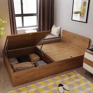 💥限時熱銷💥 儲物床架 小戶型實木高箱儲物床單人床箱式氣壓桿收納床床組床架 可收納床架 單人床架 雙人床架 單人加大