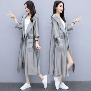 妞妞美🌈 夏季薄款防嗮外套 防曬衣女長袖夏季新款韓版寬鬆中長款過膝百搭薄款風衣外套潮 防紫外綫外套 防嗮外套