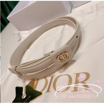 精品二手 Dior 迪奧 黑色/白色牛皮 CD釦 女生窄版皮帶 腰帶 2CM