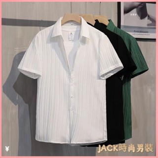 JACK襯衫 短袖襯衫 襯衫外套 休閒襯衫 外套 韓版 夏季男士短袖襯衫韓版修身潮流帥氣穿搭休閒透氣透氣免燙男裝襯衣