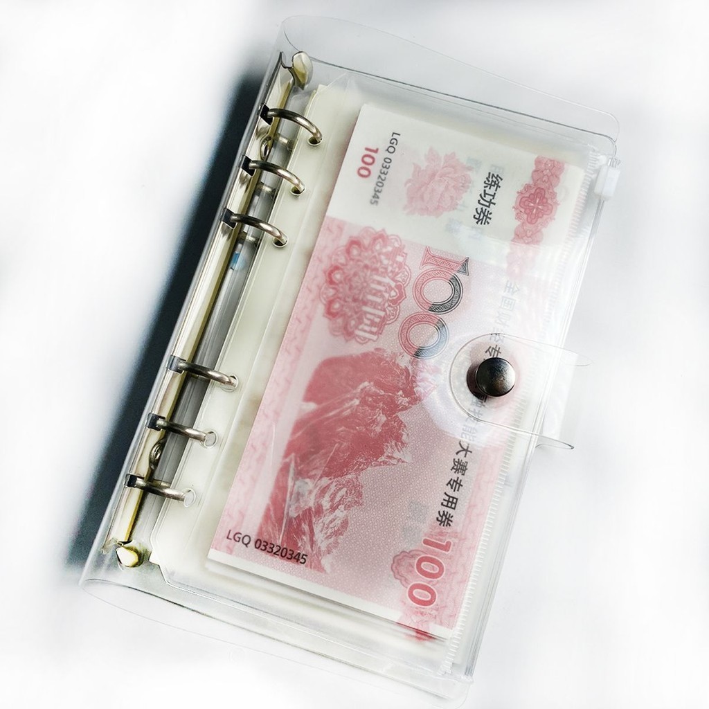 存錢本 活頁本 🌈手賬本 鈔票收納🌈A6透明PVC筆記本活頁夾可填充帶12個ins活頁拉鏈袋票據零錢收納冊