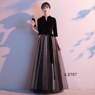 免運⭐女士黑色晚禮服 平時可穿氣質長款名媛聚會連身裙 年會主持人顯瘦晚禮服 慈善晚會敬酒服 音樂節舞臺表演服 穆斯林長袖