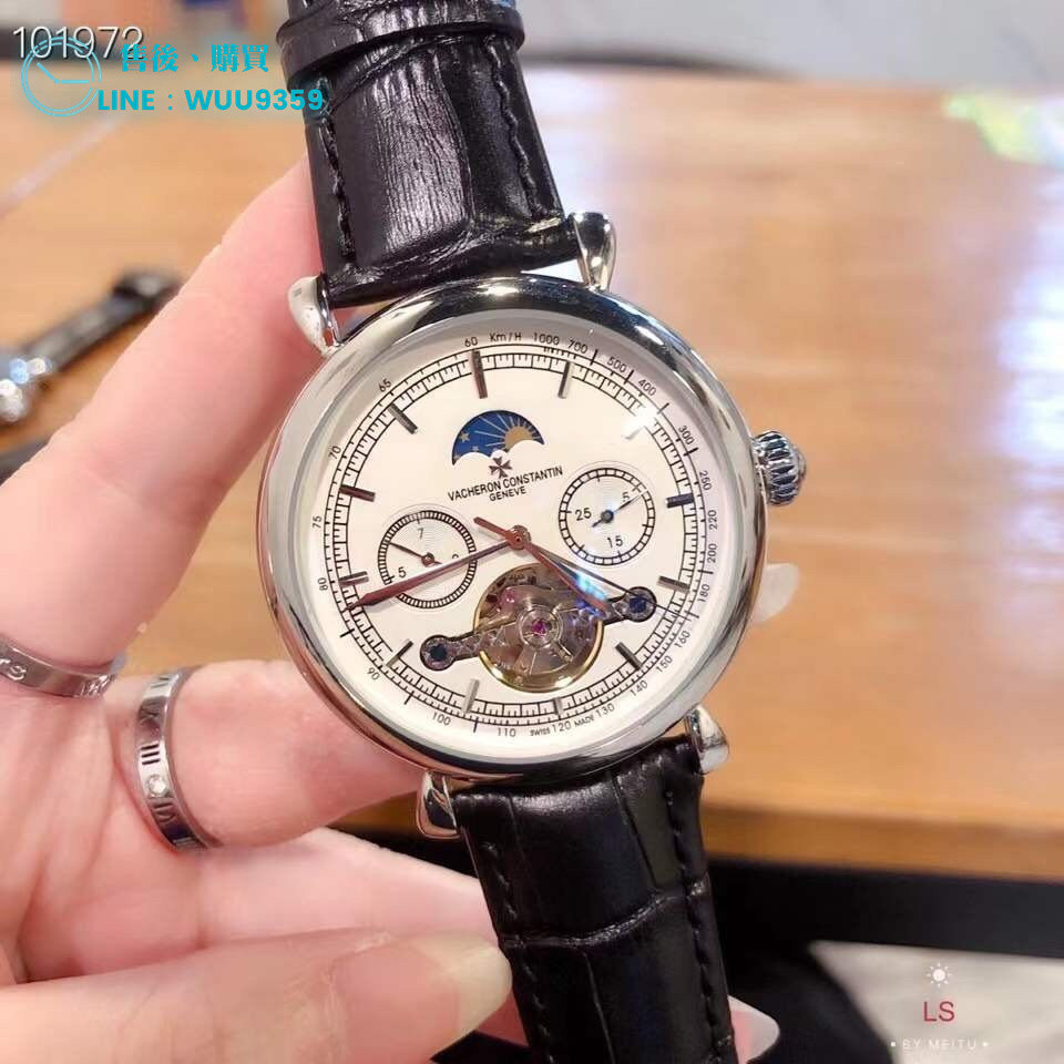 VacheronConstantin江詩丹頓 手錶日月星辰陀飛輪設計全自動機械機芯礦物質水晶玻璃進口牛皮錶帶 獨家品質
