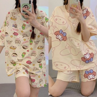 夏天睡衣 短袖短褲 蠟筆小新睡衣 卡通大碼家居服 家居服套裝 寬鬆睡衣 家居短袖兩件套 可愛卡通睡衣 蠟筆小新家居服飾