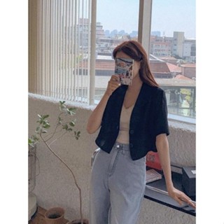 Codibook｜韓國 Qnigirls 翻領短版短袖外套［預購］夾克 單排釦夾克 女裝