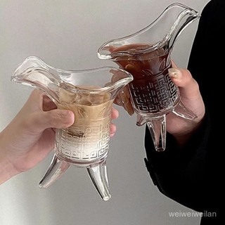 ins搞怪仿古秦始皇茶杯杯子爵杯古代帝王三足杯創意酒杯玻璃杯 Q434