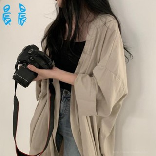 日韓爆款夏季韓版寬鬆長袖小外套外套女襯衫東南亞女裝素色薄款風衣防曬衣女