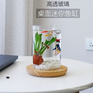 臺灣熱銷✨桌面迷你生態魚缸 迷你魚缸 高透玻璃魚缸 新款diy桌麵專用創意透明超白玻璃生態魚缸鬥魚觀賞魚迷你造景缸桌面缸