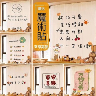 【蘆竹出貨】ins文藝 勵志 魔術貼 魔鬼氈 窗簾 免打孔安裝 少女心 臥室 貼上式 半遮光 簡易窗簾 一片式 自粘式