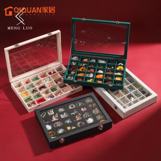 戒指收納盒項鏈收納盒飾品收納盒帶蓋珠寶收納盒耳飾展示盒 大容量珠寶首飾盒絨佈30格飾品收納盒鑽戒盒項鏈耳飾展示盒防氧化