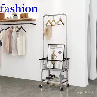 衣架落地立式簡易臥室置物架傢用收納籃服裝店可移動衣服架子推車