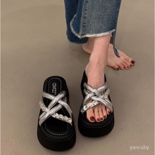 爆款拖鞋女2024新款夏季外穿涼鞋配裙子時尚水鑽厚底沙灘涼拖鞋子