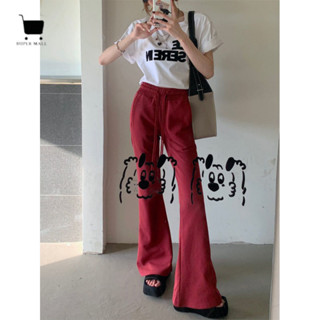 韓版喇叭褲 美式紅色微喇叭褲子女春秋冬季高腰顯瘦運動休閒褲垂感拖地馬蹄褲