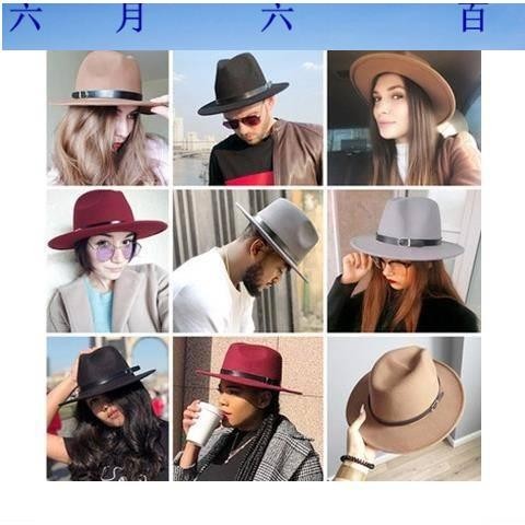 台灣 熱賣Men Women Fedora Hat 男女秋冬毛呢禮帽紳士爵士平簷毛氈大簷帽