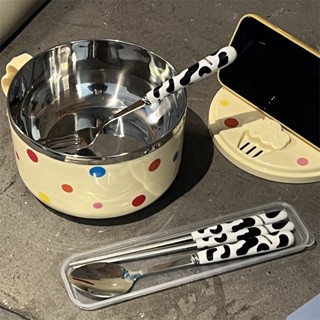 服務至上🔔網紅ins不銹鋼波點泡麵碗帶蓋可愛學生宿舍易洗可瀝水泡麵碗筷