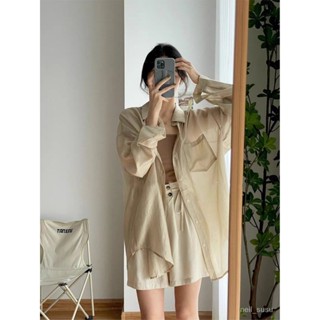 【限時特賣】 襯衫女 女生襯衫 襯衫外套 防曬外套 韓版襯衫 防曬衣女款長袖雪紡襯衫夏季薄款設計感小眾寬鬆辣妹微透上衣外