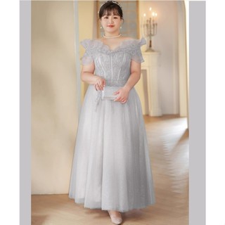 大尺碼禮服 2XL-6XL 蕾絲網紗晚宴小禮服 淺灰 可訂做 #as035 卡樂