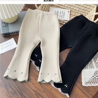 ☁小雲朵☁女童褲子春秋新款中小兒童喇叭褲寶寶洋氣櫻桃刺繡外穿百搭時尚褲