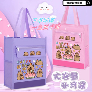 💥桃園出貨💥 大容量補習袋 卡皮巴拉 鉛筆盒 文具 文具用品 筆袋 補習袋 文具組 補習包 開學文具 開學用品