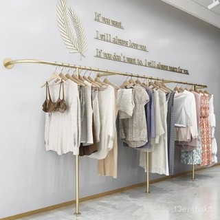 ‍🔥免運‍🔥可開發票 服裝店上墻展示架壁掛童裝側掛金色女裝店貨架掛衣桿落地式陳列架 衣帽架 晾衣架 曬衣架 晾衣層架 X