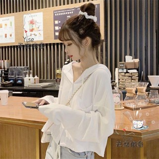 短款連帽衛衣女 新款韓版學生長袖防曬上衣 薄款外套 連帽防曬外套 薄外套 女生外套 短外套 短上衣
