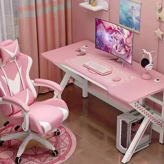 ✨免運 粉色電競電腦桌臺式家用臥室少女遊戲直播桌椅套裝女生網紅書桌子 遊戲電競桌/書桌/辦公桌/桌子/工作桌/遊戲桌