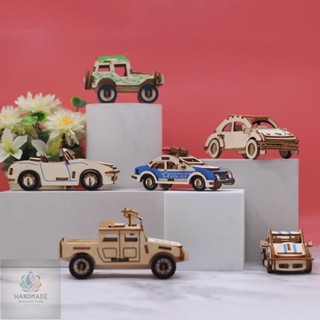 限時下殺✨木製diy立體拼圖 賽車吉普車汽車 模型材料包勞作手做 益智教具小學生擺件 解壓舒壓洩壓拼裝兒童手工