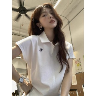 正肩polo衫翻領運動T恤女夏季韓版氣質印花字母學院短袖女上衣ins N807