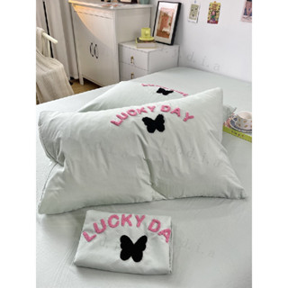 【推薦】 ins韓國風 親膚吸汗 保潔墊枕頭套 純色刺繡 信封式枕套 全棉枕套 水洗棉枕頭套