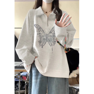 版型真的很好看！大學t polo 長袖 美式復古上衣 設計感上衣 半拉鏈衛衣 polo領大學t 寬鬆大學t 慵懶風上衣