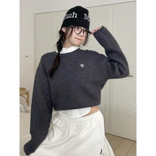 Codibook｜韓國 muahmuah 簡約方塊刺繡圓領披肩針織上衣［預購］針織衫 毛衣 女裝