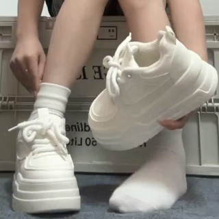 🔥趙露思衕款🔥 臺灣出貨 甩賣價 品質保證 白色運動鞋 女春夏季鬆糕 厚底小白鞋 圓頭係帶 麵包闆鞋 增高休閒鞋