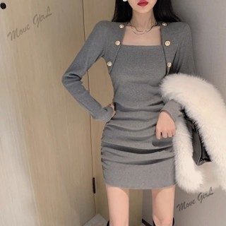 【臺灣出貨】純慾連衣裙女冬季氣質高階感修身針織打底包臀裙法式修身顯瘦洋裝 性感連身裙 辣妹性感短裙 休閒聚會生日派對禮服