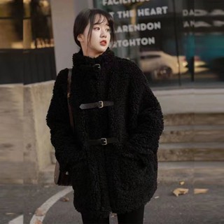 【Wik】羊羔毛外套女 冬季新款皮草外套 韓版寬鬆加厚中長款皮毛 一體顆粒大衣外套 顯瘦百搭 女生外套