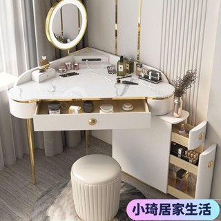【熱銷】輕奢轉角梳妝臺臥室現代簡約巖板小戶型多功能收納一體三角化妝桌XQJX