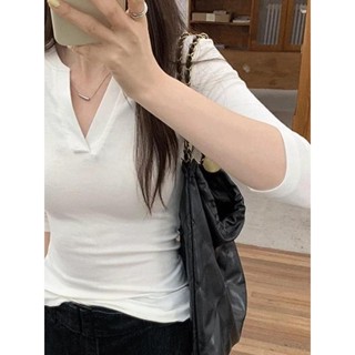Codibook｜韓國 Wansmall 垂墜V領修身七分袖T恤［預購］長袖上衣 T恤 女裝