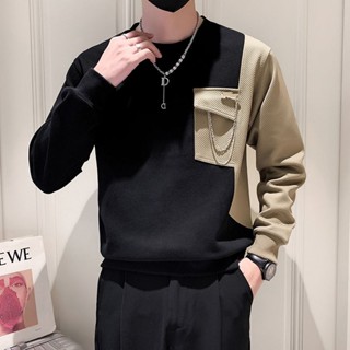 高階感拼接衛衣 男長袖 潮牌 ins 春秋季 新款 痞帥 打底衫T恤 男裝 百搭 上衣 大學T（FCA808）【壹號站】