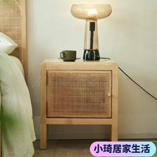 【熱銷】北歐實木床頭櫃兩層藤編儲物櫃現代簡約臥室傢具ins原木色收納櫃XQJX