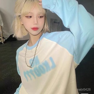 免運 甜美風 百搭上衣 秋季新款 100%純棉秋冬季幻影字母潮牌寬鬆休閒插肩長袖情侶款男女T恤衛衣