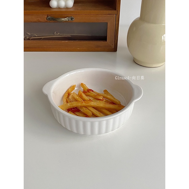 韓式ins2023新款家用6寸碗奶油色陶瓷碗空氣炸鍋專用的烤碗雙耳碗#預購#開超商請聊聊我