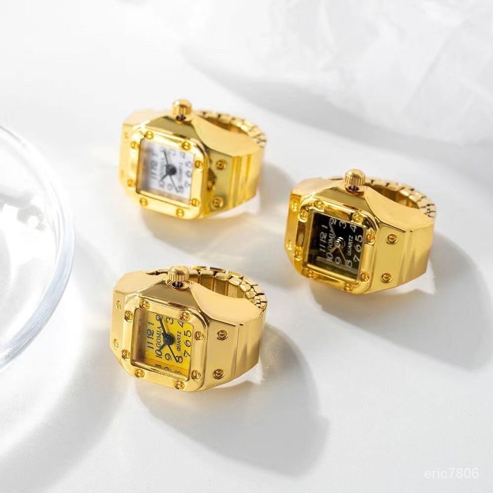 【蝦皮最低價】迷你版超小手指手錶電子錶小衆黃金色可看時間真錶戒指錶超小潮流