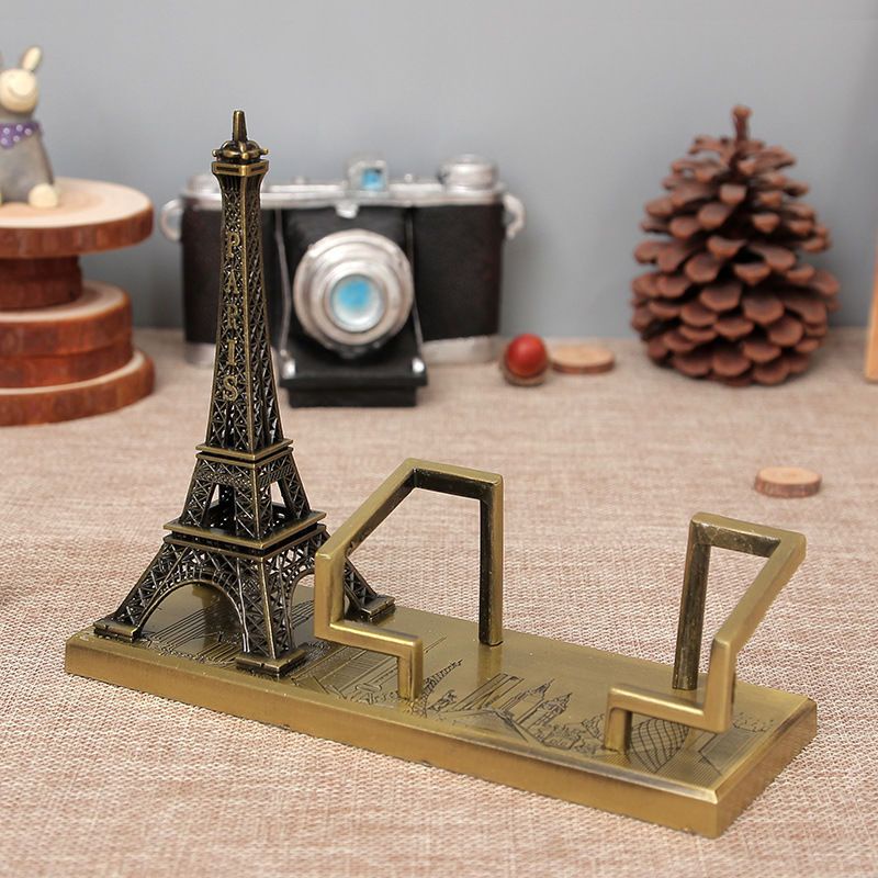桌面名片盒創意名片收納巴黎埃菲爾鐵塔名片座桌面名片盒商務名片架臺式金屬個性創意禮品