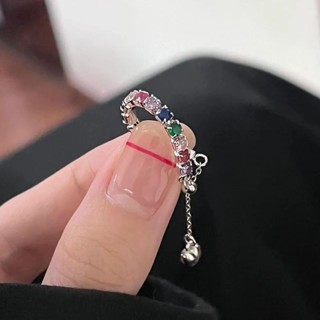 彩虹鏈條戒指女可調節抽拉指環食指戒胖手小眾ins風高級感氣質百搭百搭小眾甜美小清新開口對戒戒指戒圈食指戒弔飾韓國戒指韓版